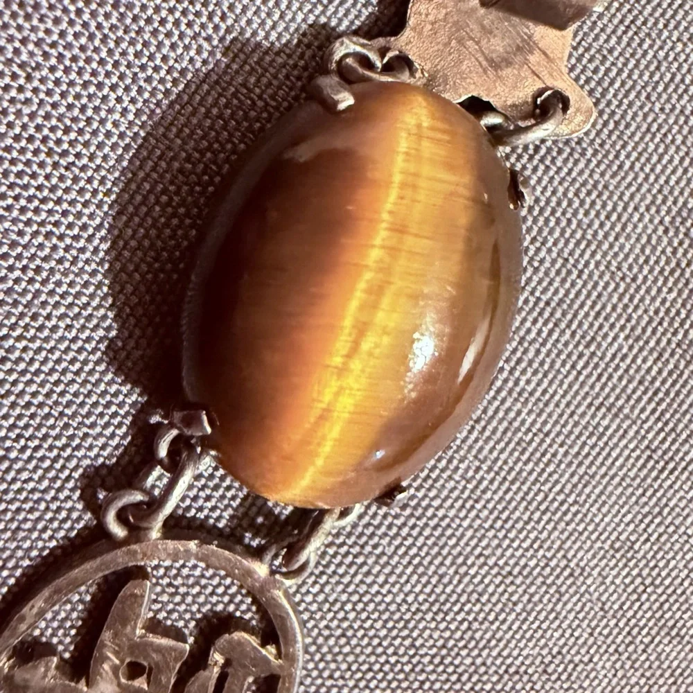 Vintage Hong Kong Sterling Silver & Tiger’s Eye Bracelet